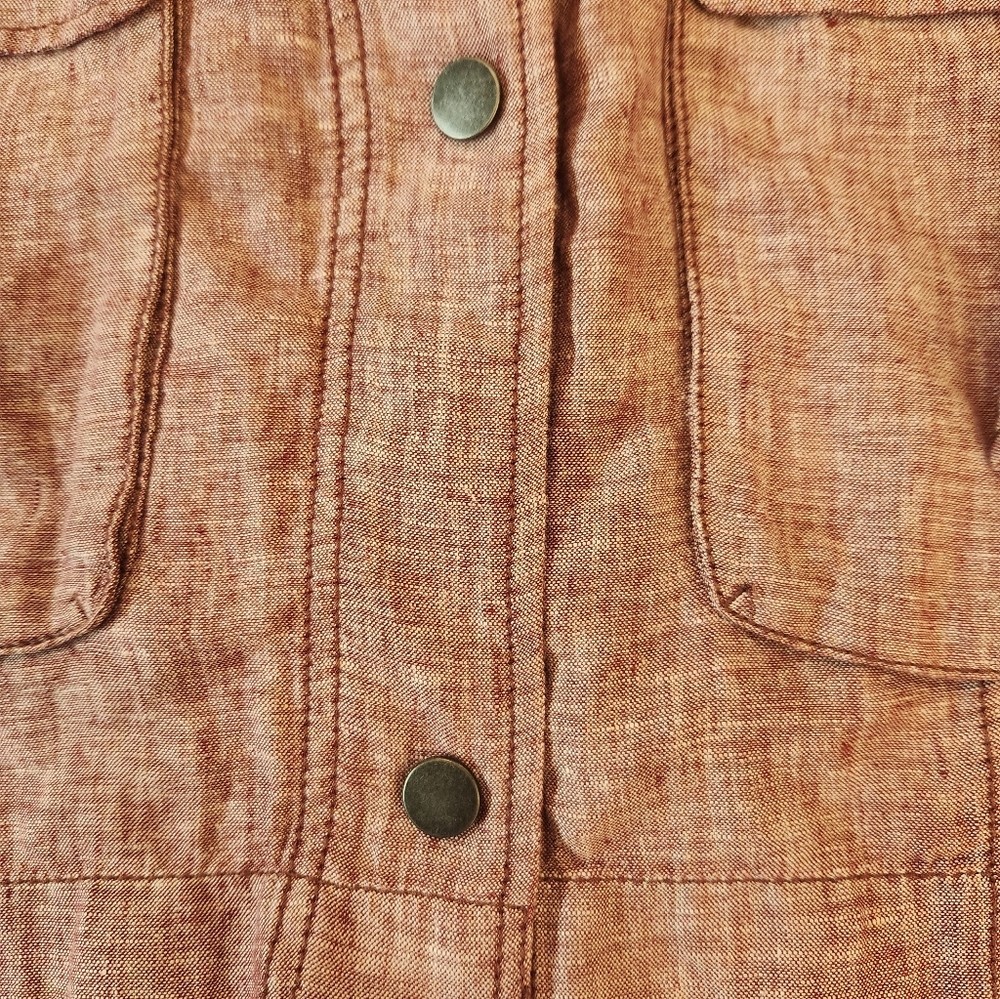 Women Heather Red 100% Linen Snap Buttons Utility Safari Jacket Size 2XL Summer - Picture 9 of 15